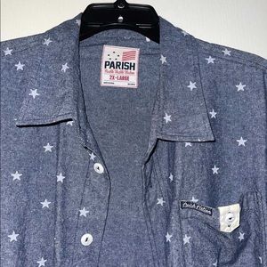Parish Nation Men’s blue star print button down